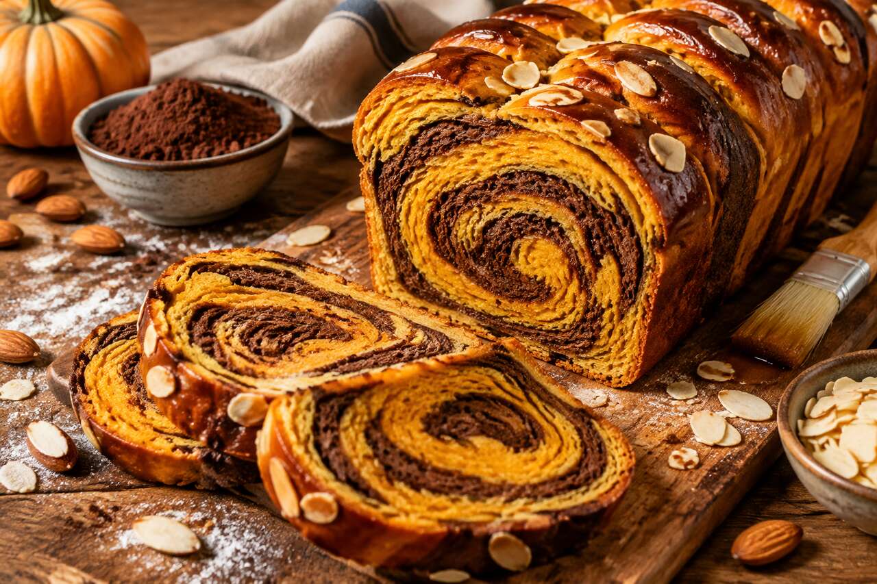 Recette de brioche roulée à la courge, amande et cacao