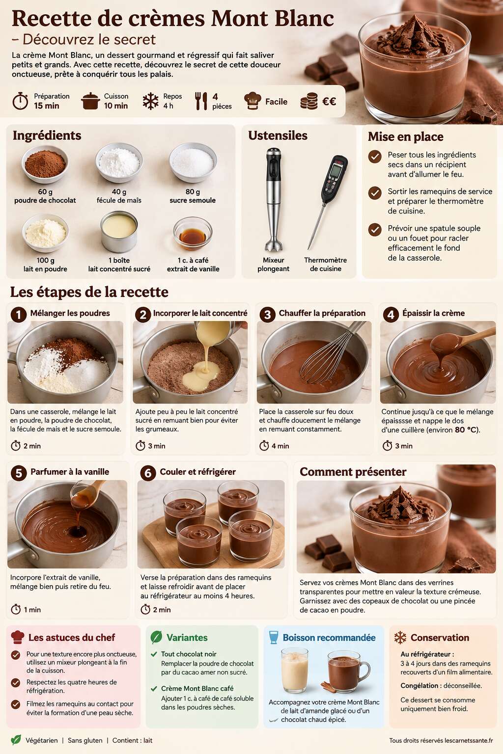 Fiche recette Recette de crèmes Mont Blanc : découvrez le secret Fiche recette Recette de crèmes Mont Blanc : découvrez le secret
