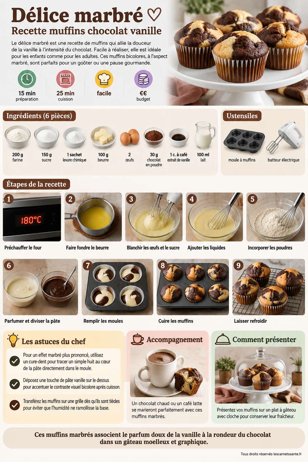 Fiche recette D&eacute;lice marbr&eacute; : recette muffins chocolat vanille
