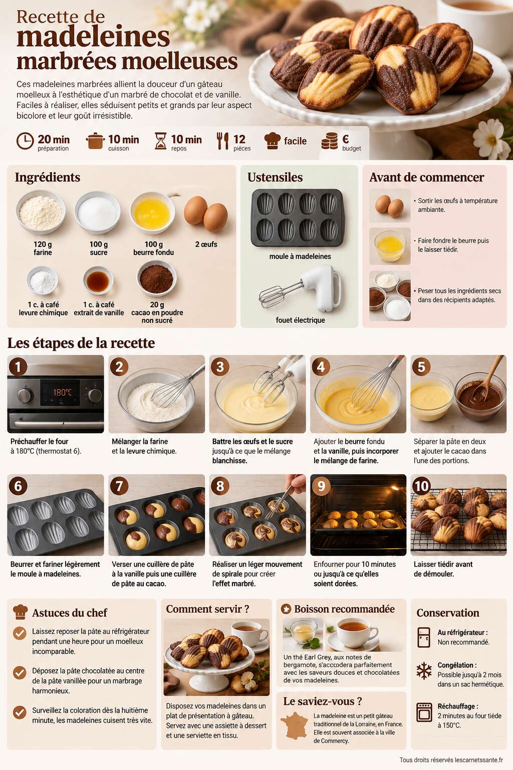 Fiche recette Recette de madeleines marbr&eacute;es moelleuses