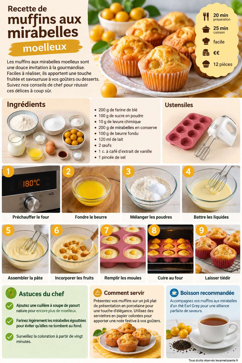 Fiche recette Recette de muffins aux mirabelles moelleux Fiche recette Recette de muffins aux mirabelles moelleux