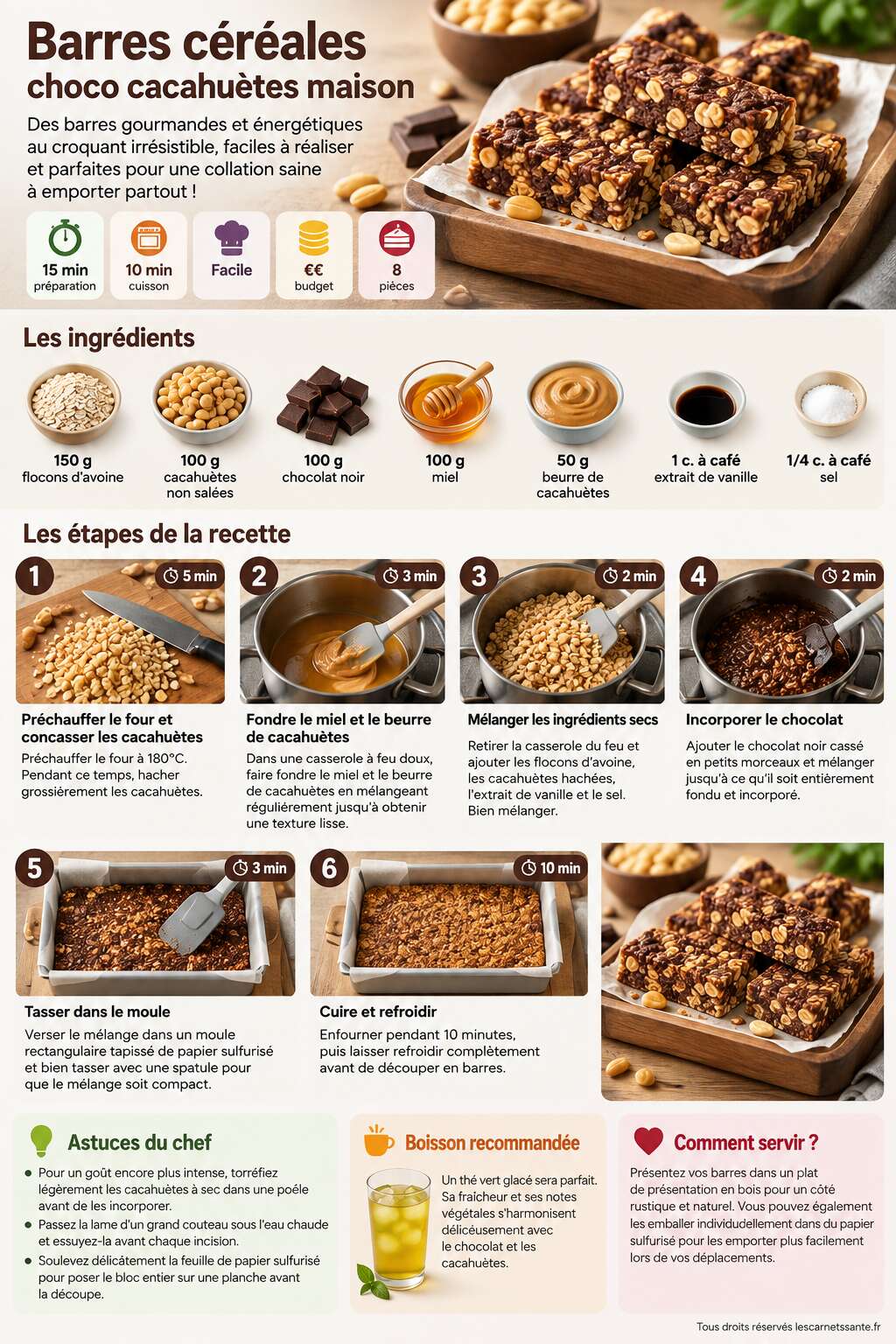 Fiche recette Recette de barres céréales choco cacahuètes maison Fiche recette Recette de barres céréales choco cacahuètes maison