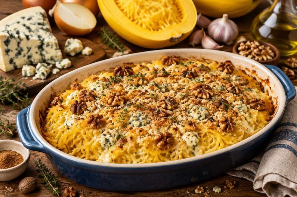 Recette du gratin de courge spaghetti au bleu
