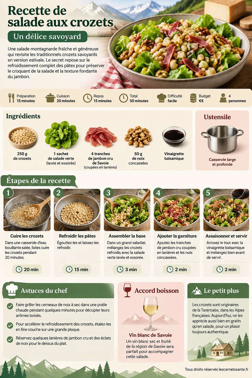 Fiche recette Recette de salade aux crozets : un d&eacute;lice savoyard