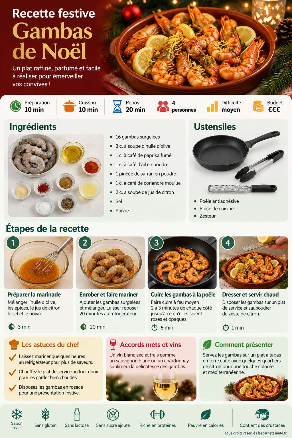 Fiche recette Recette festive : gambas de No&euml;l