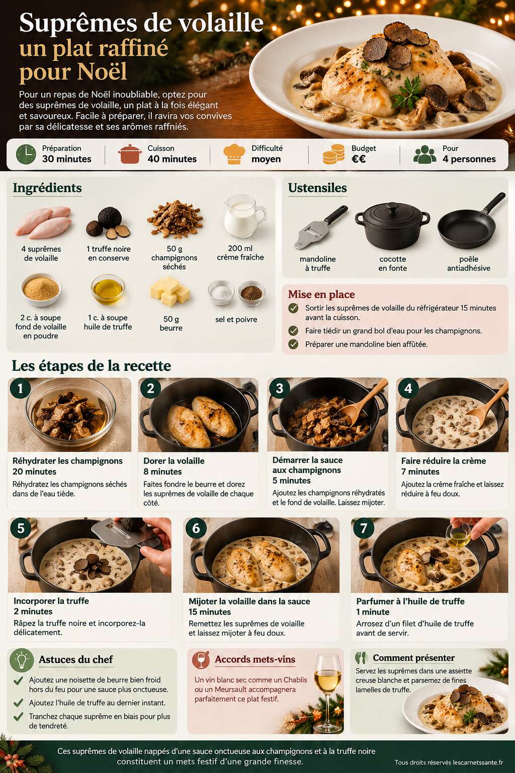 Fiche recette Suprêmes de volaille : un plat raffiné pour Noël Fiche recette Suprêmes de volaille : un plat raffiné pour Noël