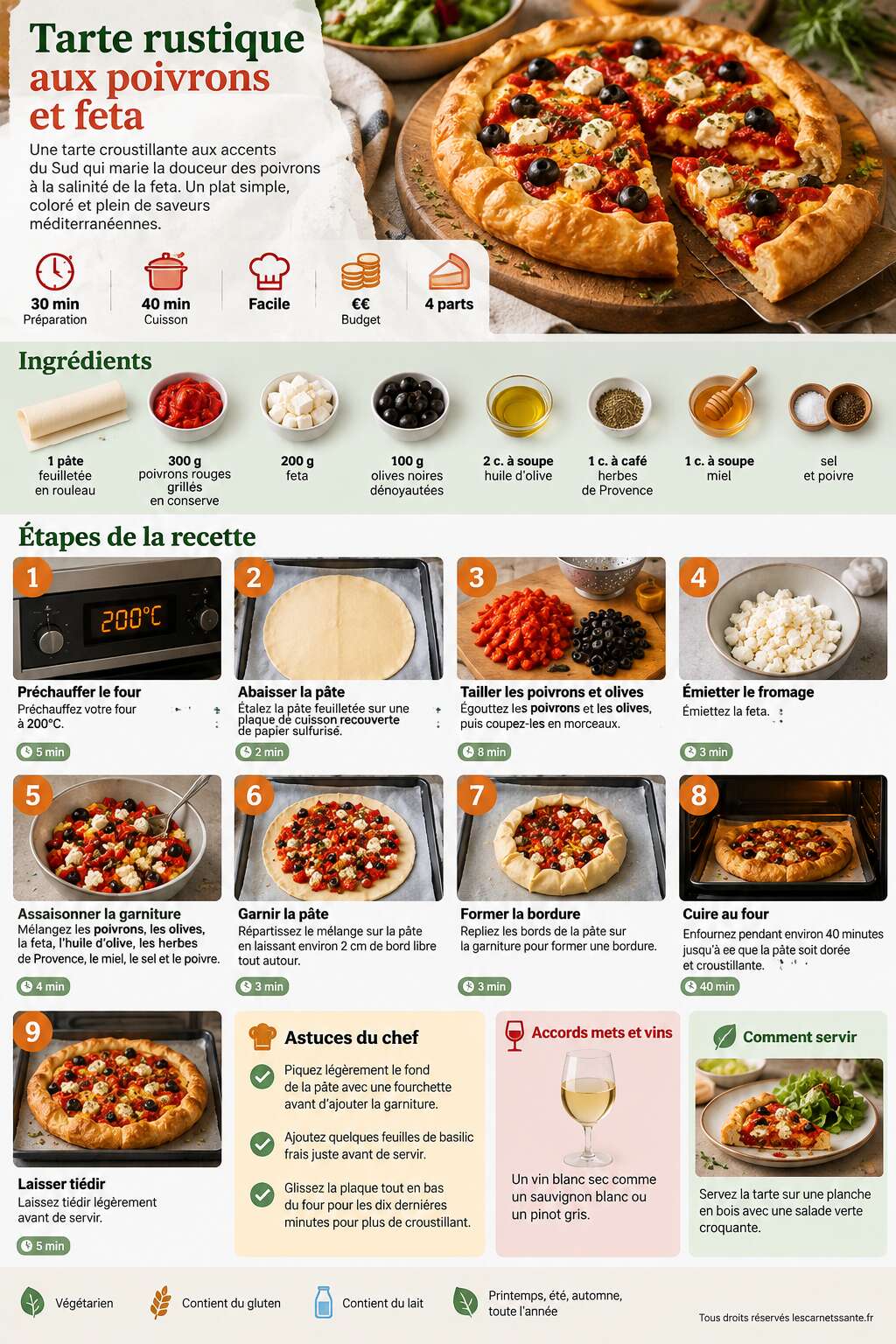 Fiche recette Recette de tarte rustique aux poivrons et feta