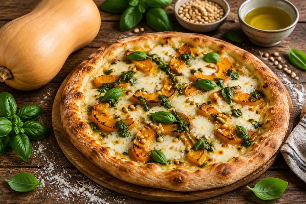Pizza au butternut, mozzarella et pesto : la recette healthy et gourmande