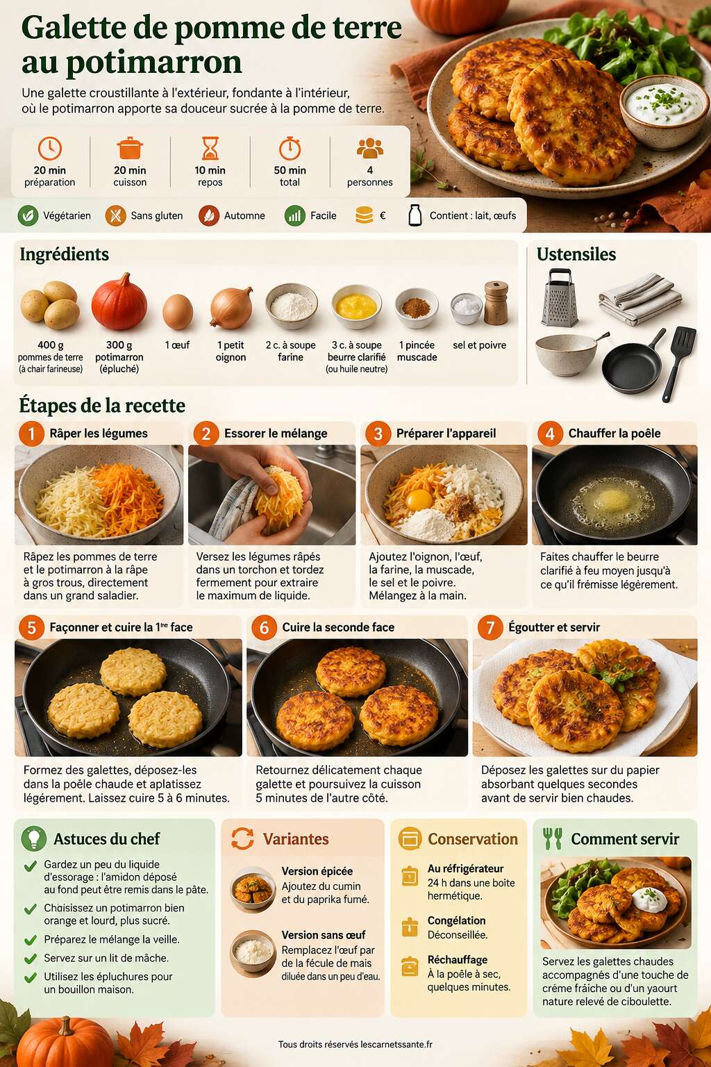 Fiche recette Recette de galette de pomme de terre au potimarron Fiche recette Recette de galette de pomme de terre au potimarron