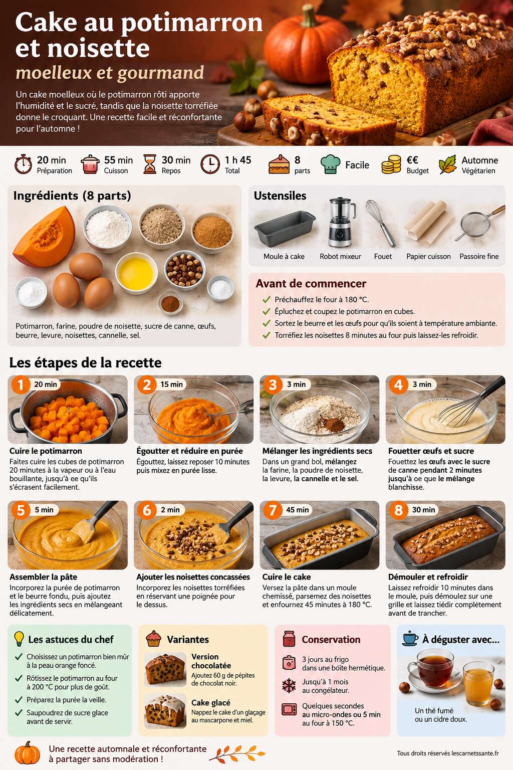 Fiche recette Recette de cake au potimarron et noisette moelleux et gourmand Fiche recette Recette de cake au potimarron et noisette moelleux et gourmand
