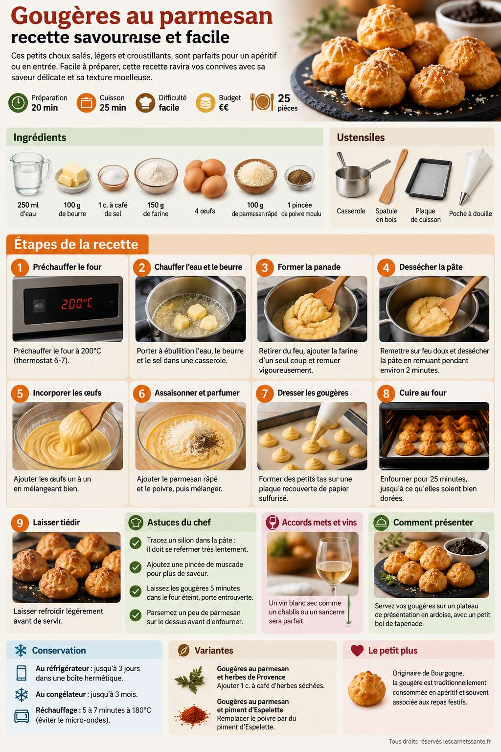 Fiche recette Gougères au parmesan : recette savoureuse et facile Fiche recette Gougères au parmesan : recette savoureuse et facile