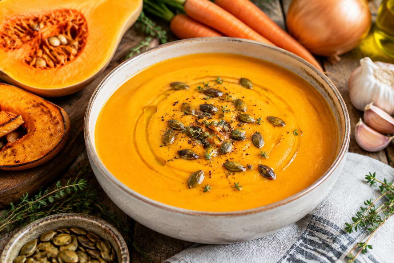Recette de velouté de butternut et carottes rôties