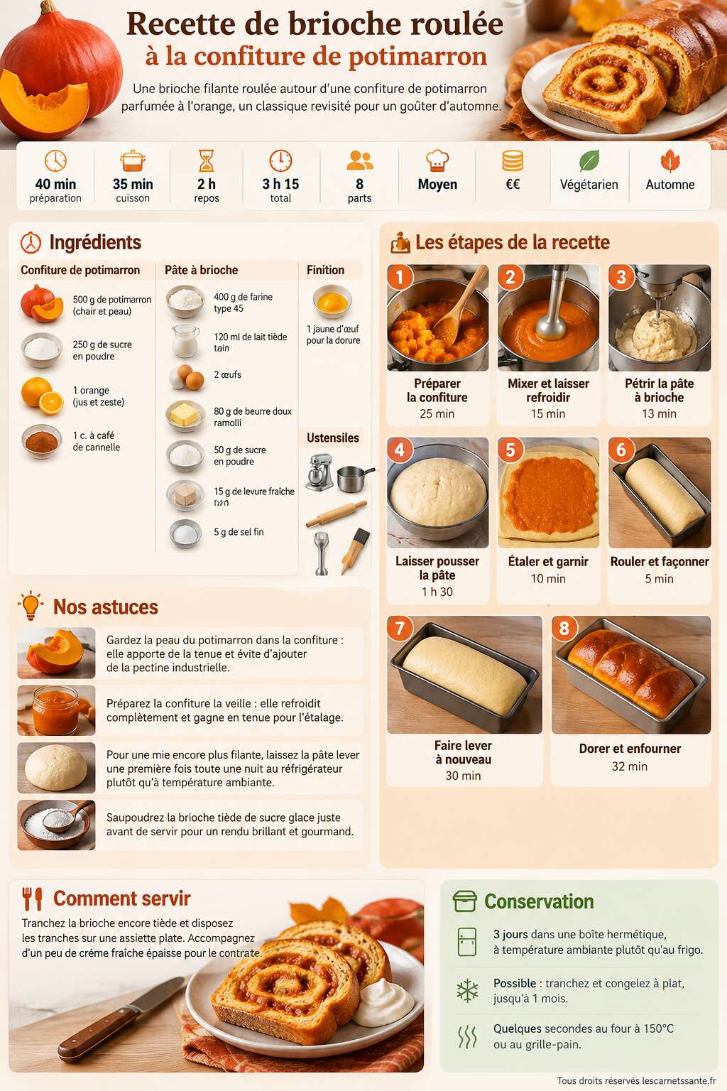 Fiche recette Recette de brioche roul&eacute;e &agrave; la confiture de potimarron