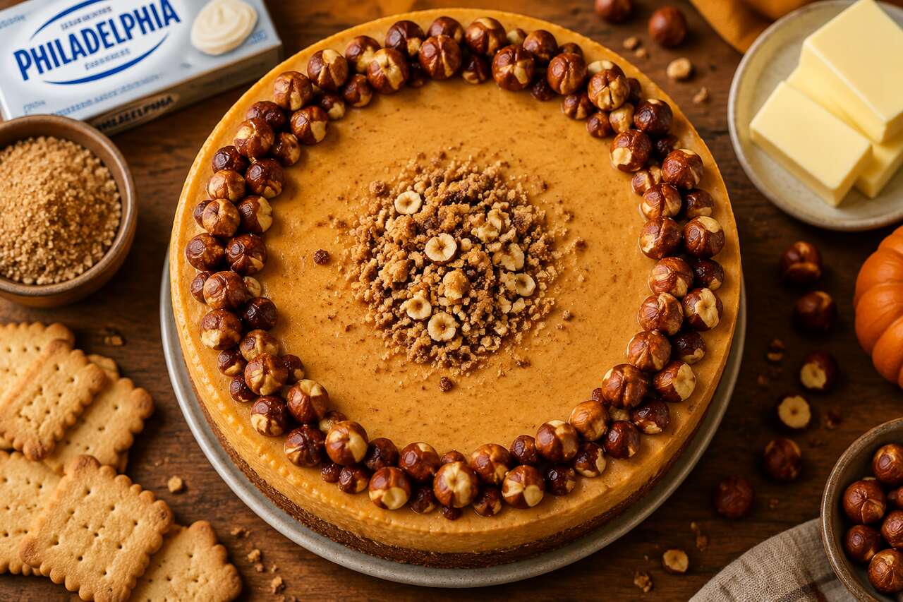 Recette du cheesecake au potimarron et crumble de noisettes