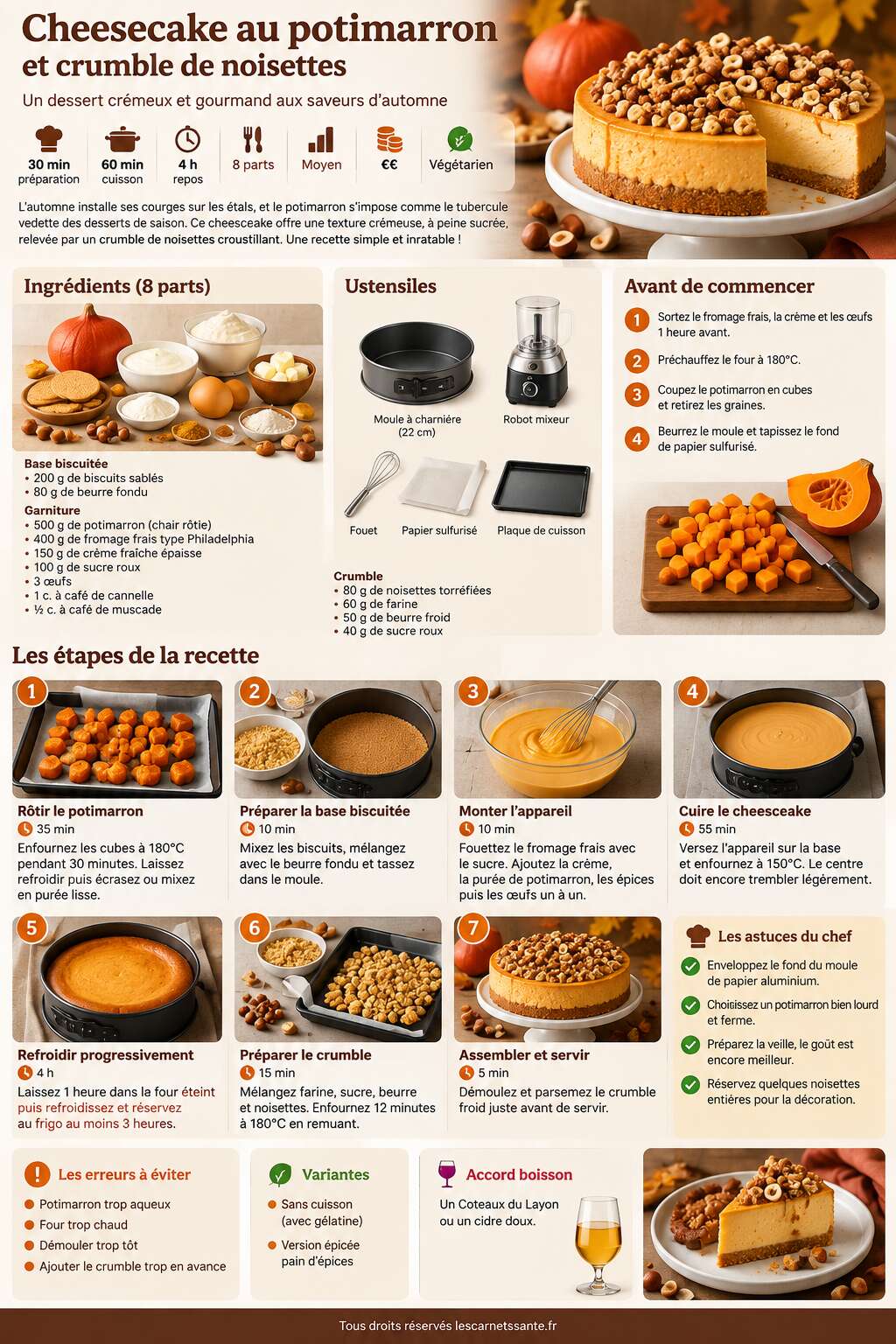 Fiche recette Recette du cheesecake au potimarron et crumble de noisettes