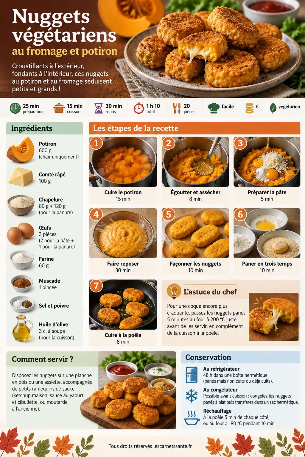 Fiche recette Recette de nuggets v&eacute;g&eacute;tariens au fromage et potiron