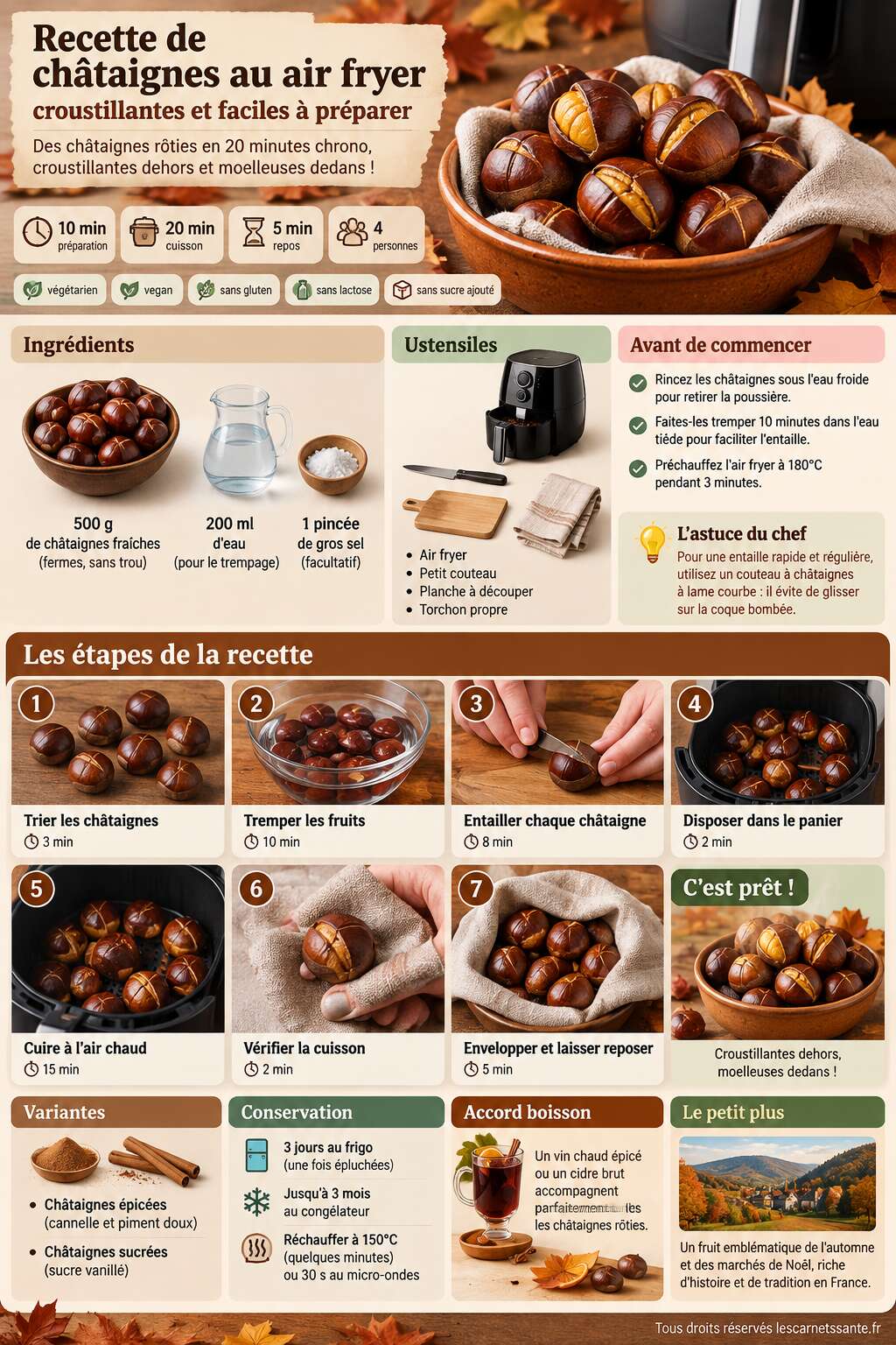 Fiche recette Recette de châtaignes au air fryer : croustillantes et faciles à préparer Fiche recette Recette de châtaignes au air fryer : croustillantes et faciles à préparer