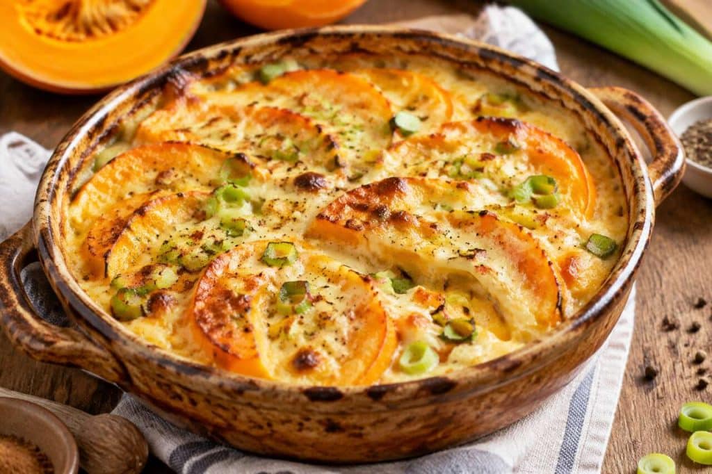 Recette du gratin de potiron fondant au poireau