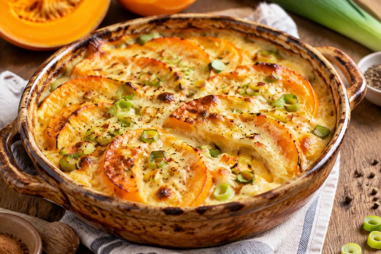Recette du gratin de potiron fondant au poireau