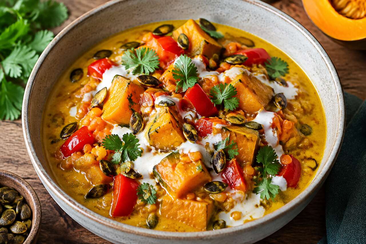 Recette de curry de potimarron, poivron et lentilles