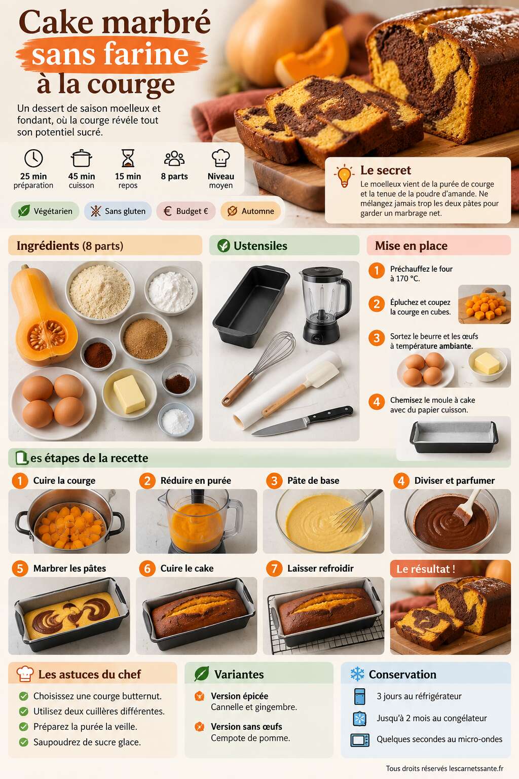 Fiche recette Recette du cake marbré sans farine à la courge Fiche recette Recette du cake marbré sans farine à la courge