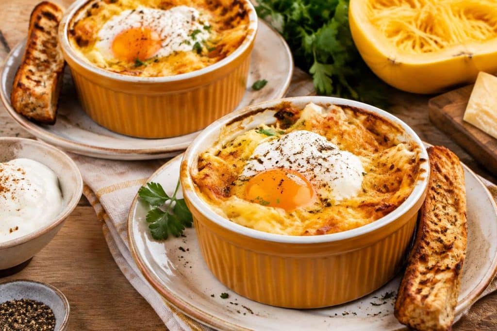 Recette d'œuf cocotte en gratin de courge spaghetti