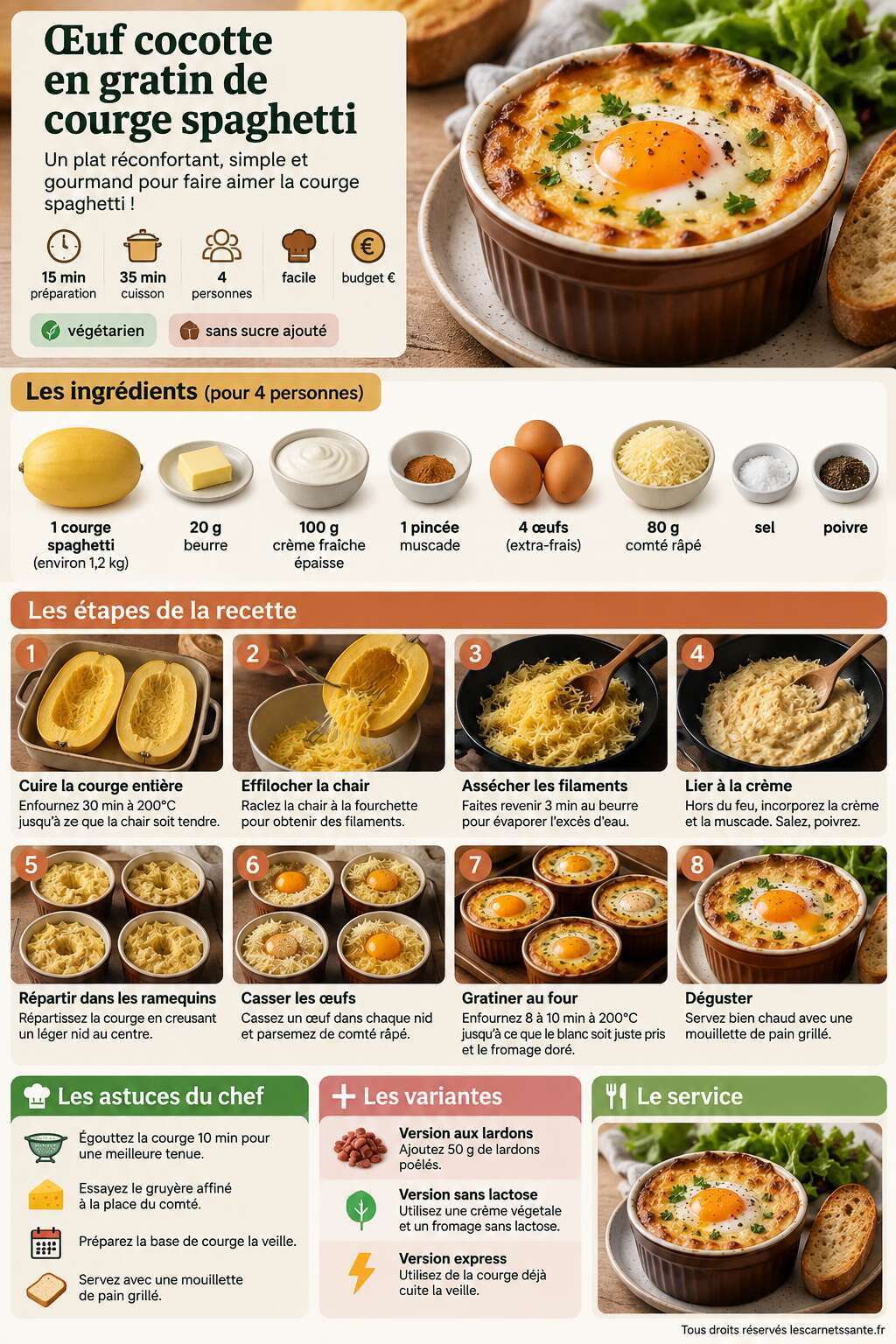 Fiche recette Recette d'&oelig;uf cocotte en gratin de courge spaghetti