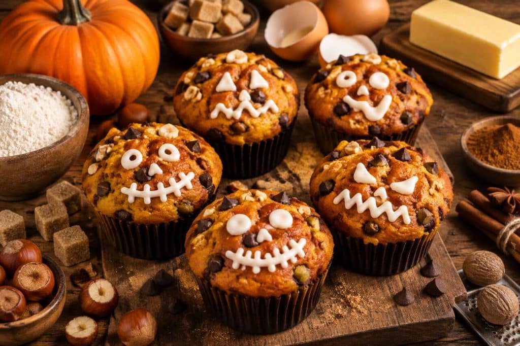 Recette de muffins au potiron, chocolat et noisette pour Halloween