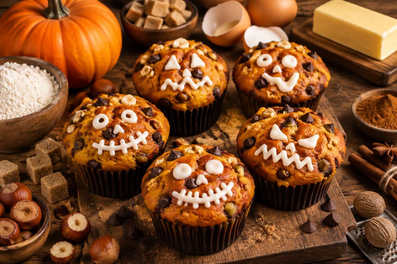 Recette de muffins au potiron, chocolat et noisette pour Halloween