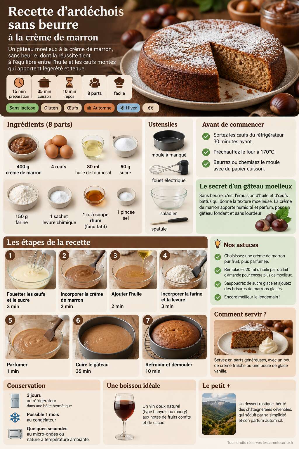 Fiche recette Recette d'ardéchois sans beurre à la crème de marron Fiche recette Recette d'ardéchois sans beurre à la crème de marron