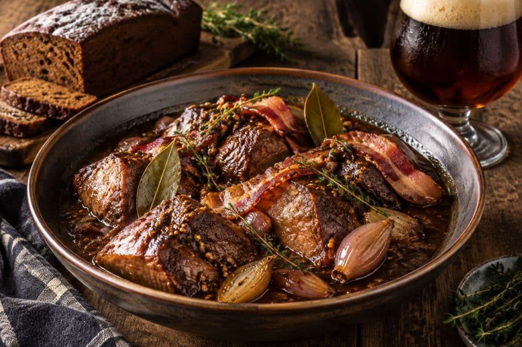 Recette de porc mijoté à la bière et aux échalotes