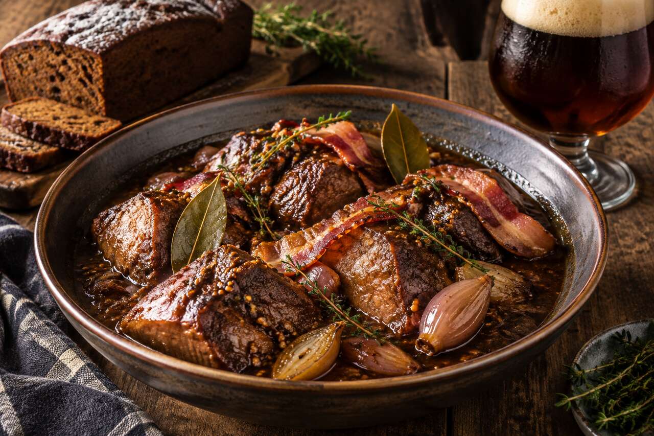 Recette de porc mijoté à la bière et aux échalotes