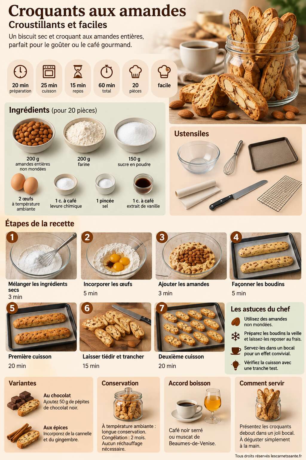 Fiche recette Recette de croquants aux amandes croustillants et faciles Fiche recette Recette de croquants aux amandes croustillants et faciles