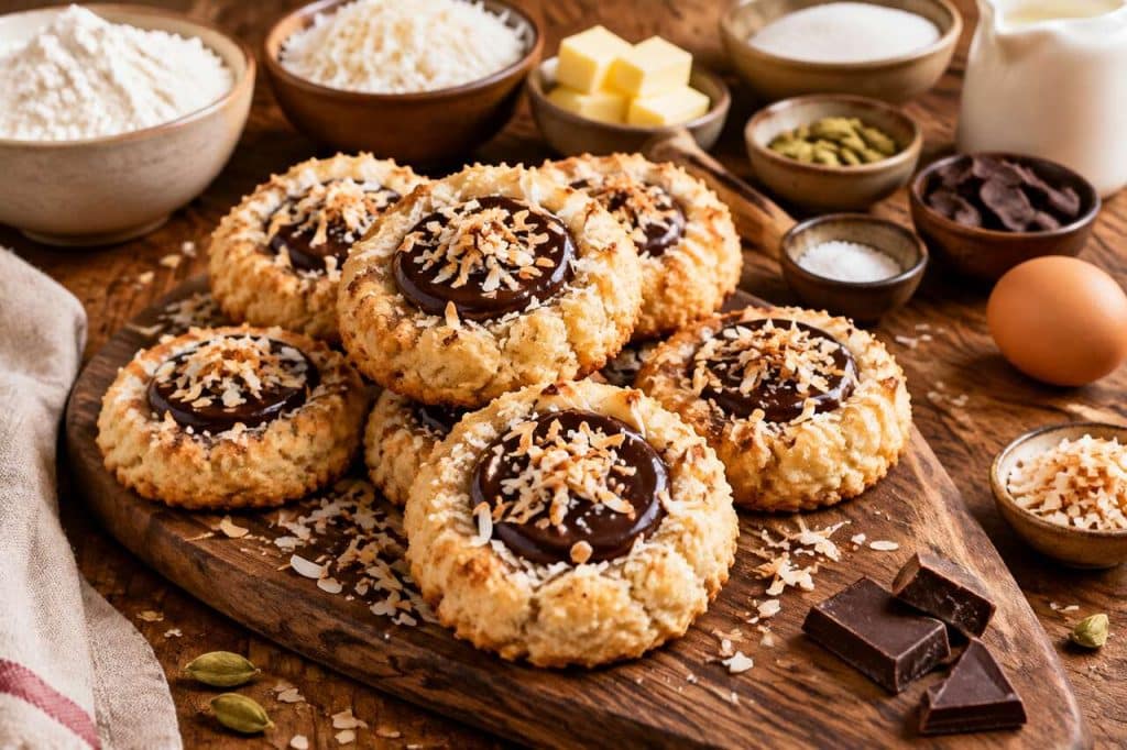 Recette de biscuits noix de coco et cardamome fourrés au chocolat