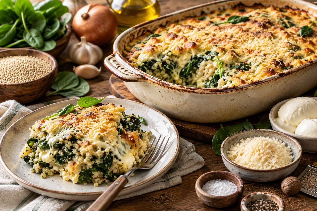 Recette du gratin de quinoa, épinard et mozzarella