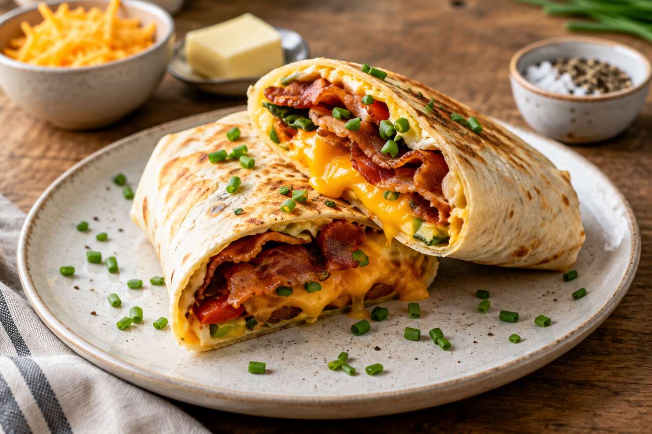Recette du wrap omelette au bacon et fromage