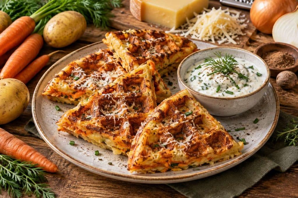 Recette de gaufres aux carottes, pommes de terre et fromage