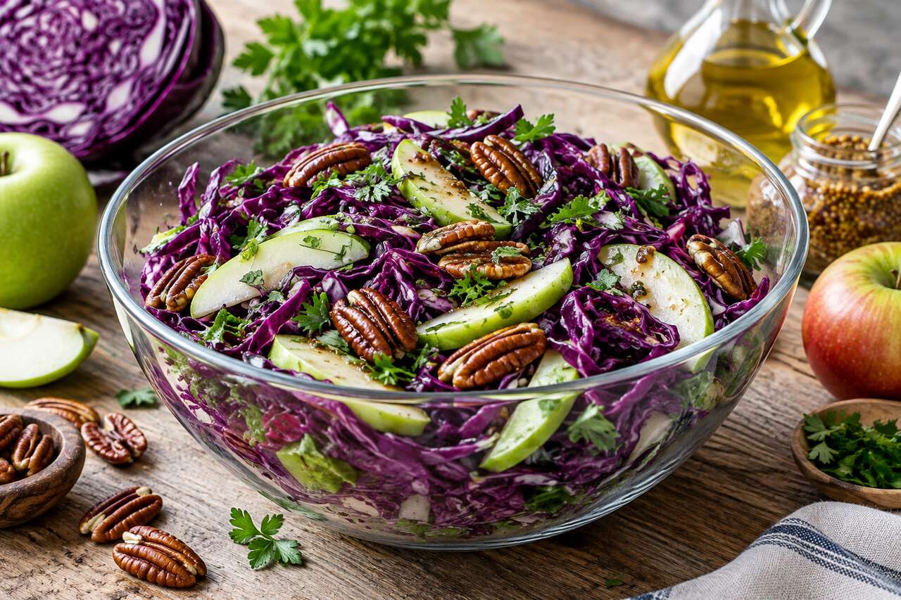 Recette de salade de chou rouge aux pommes et noix de pécan
