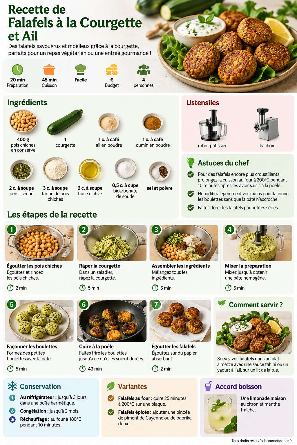 Fiche recette Recette de Falafels à la Courgette et Ail Fiche recette Recette de Falafels à la Courgette et Ail