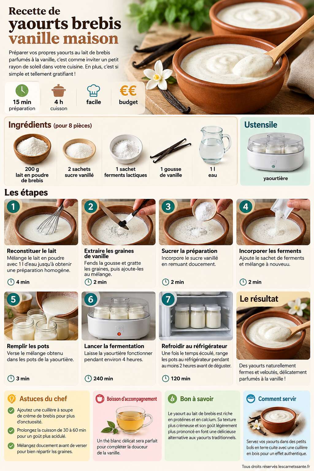 Fiche recette Recette de yaourts brebis vanille maison