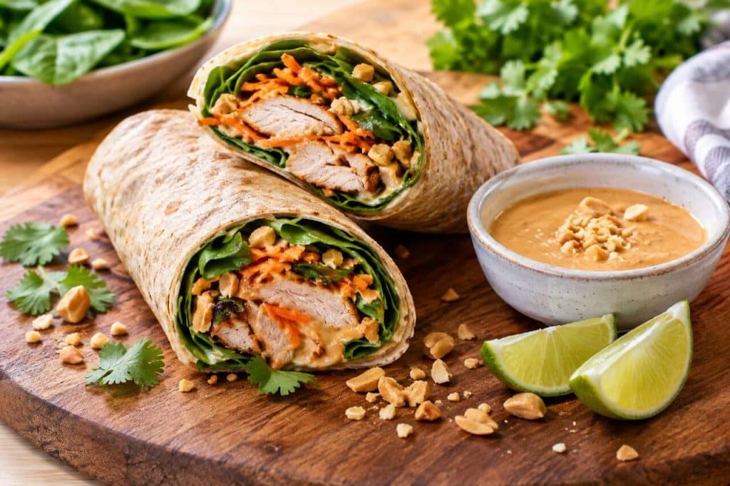 Recette de wrap de poulet aux cacahuètes et épinards