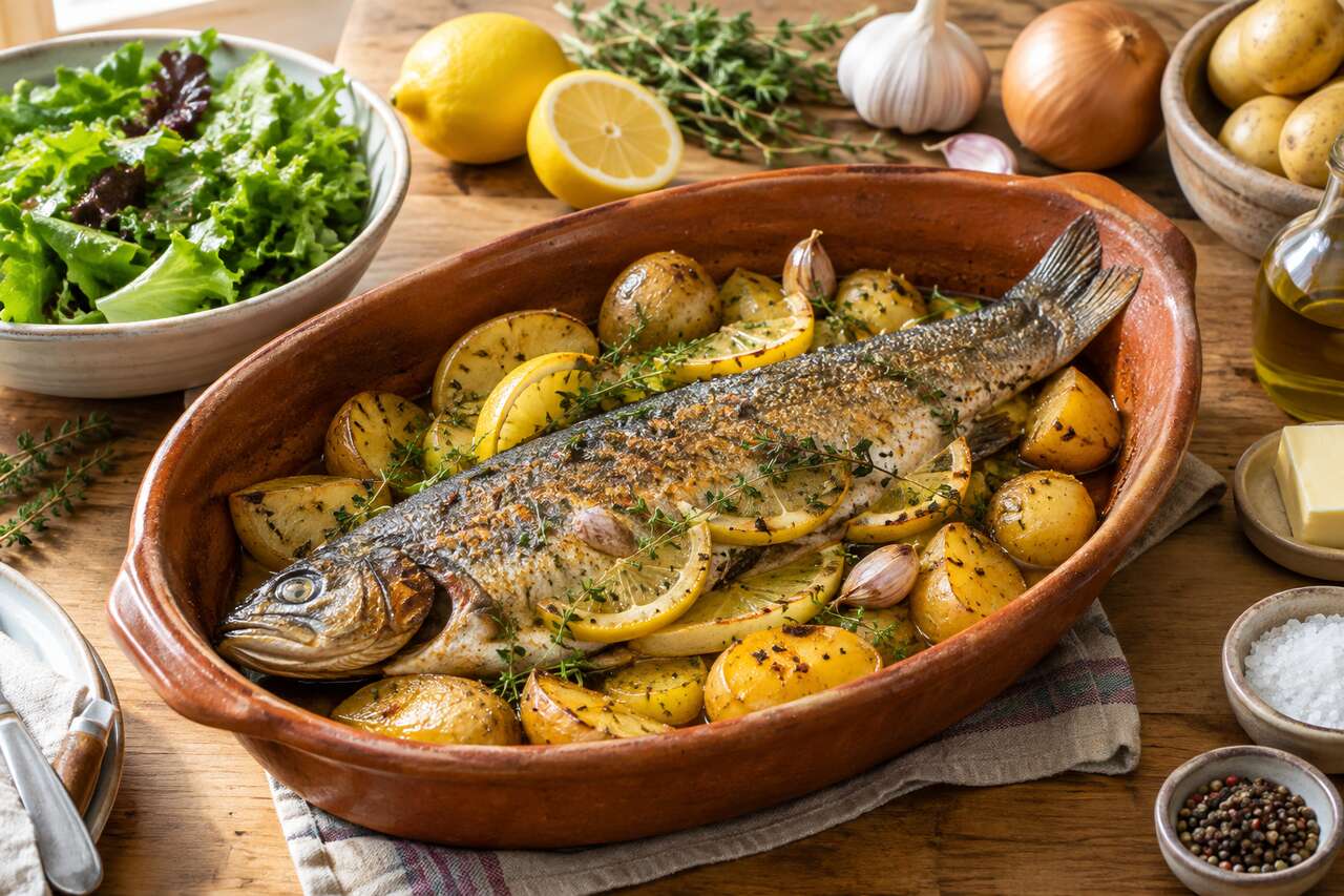 Recette de truite au four avec pommes de terre
