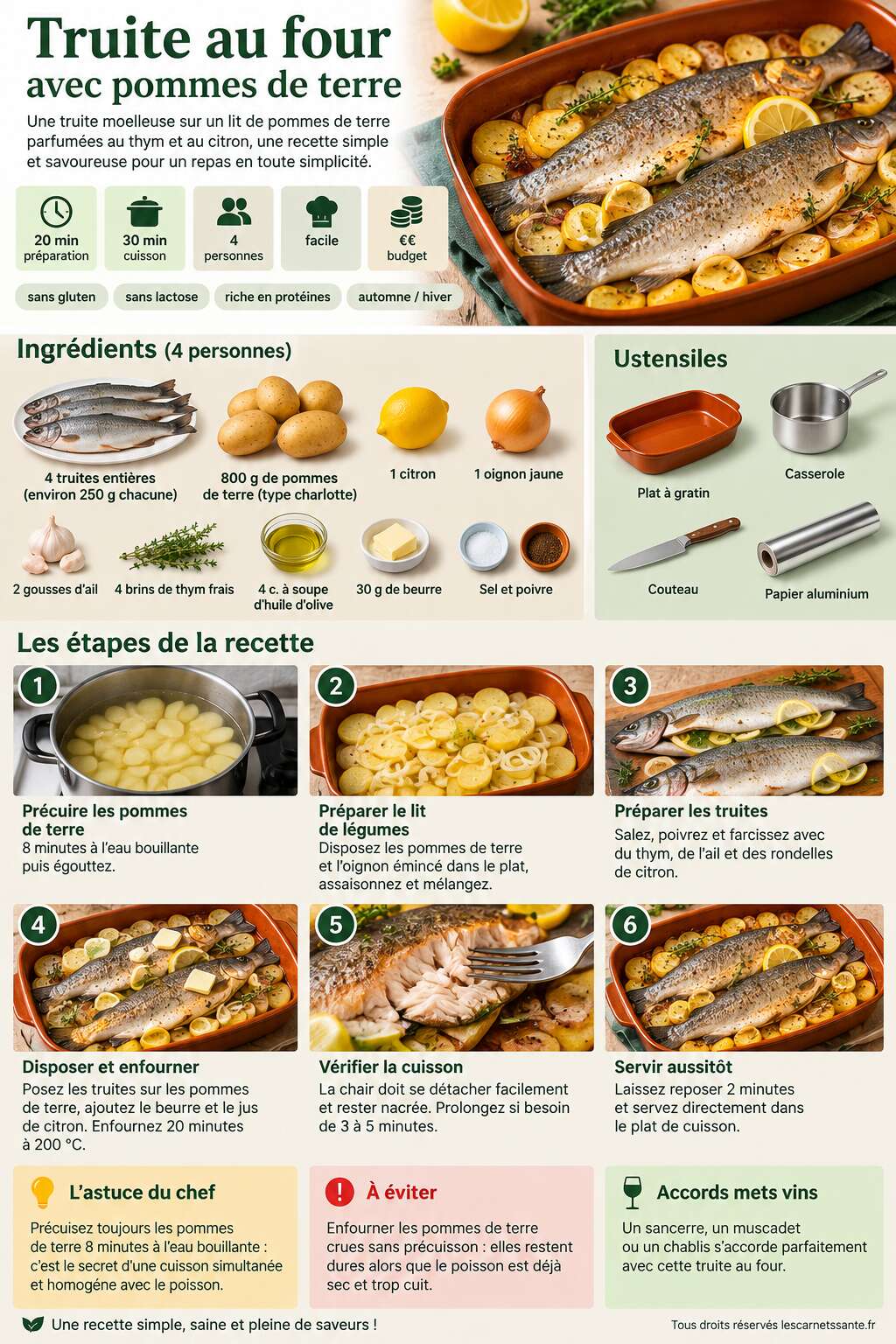 Fiche recette Recette de truite au four avec pommes de terre Fiche recette Recette de truite au four avec pommes de terre