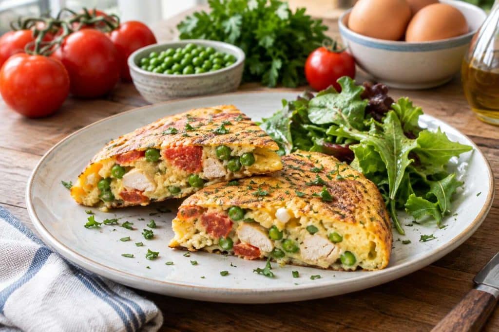Recette de tortilla au poulet, petits pois et tomate