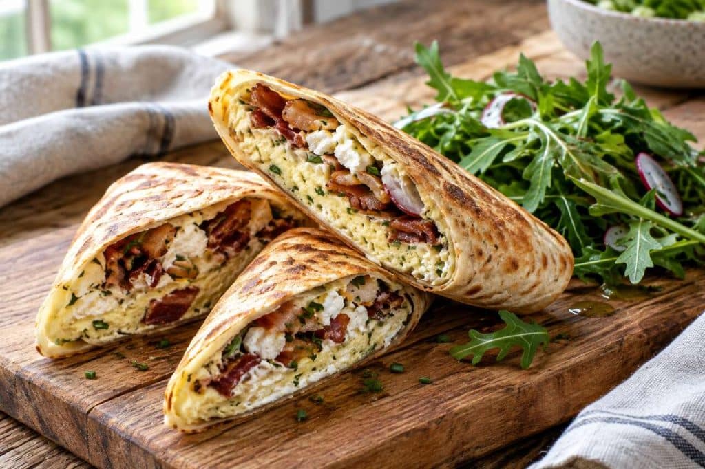 Recette du wrap quiche au chèvre et bacon grillé
