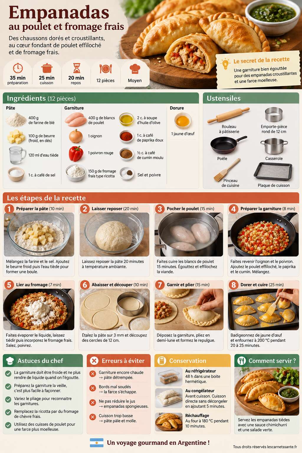 Fiche recette Recette d'empanadas au poulet et fromage frais Fiche recette Recette d'empanadas au poulet et fromage frais