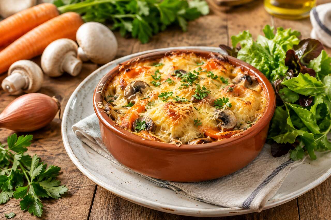 Recette de cassolette de ravioles aux carottes et champignons