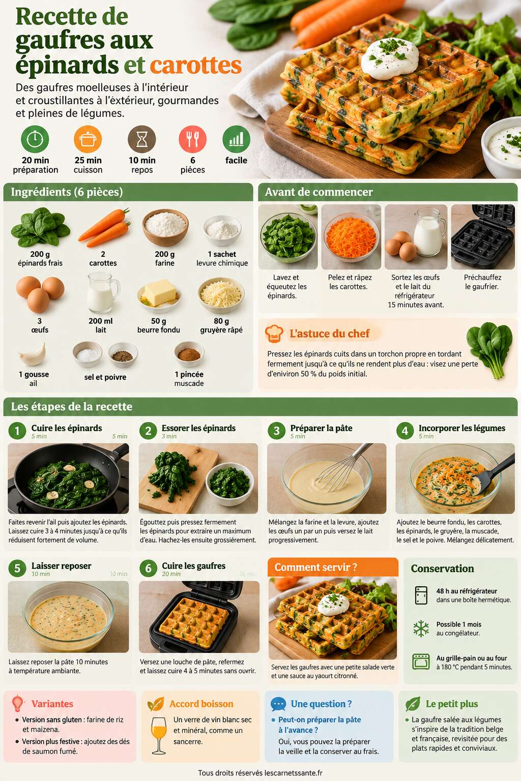 Fiche recette Recette de gaufres aux &eacute;pinards et carottes