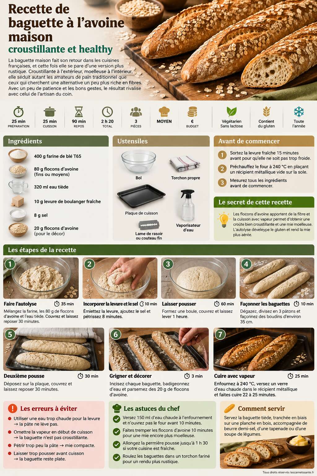 Fiche recette Recette de baguette à l'avoine maison : croustillante et healthy Fiche recette Recette de baguette à l'avoine maison : croustillante et healthy