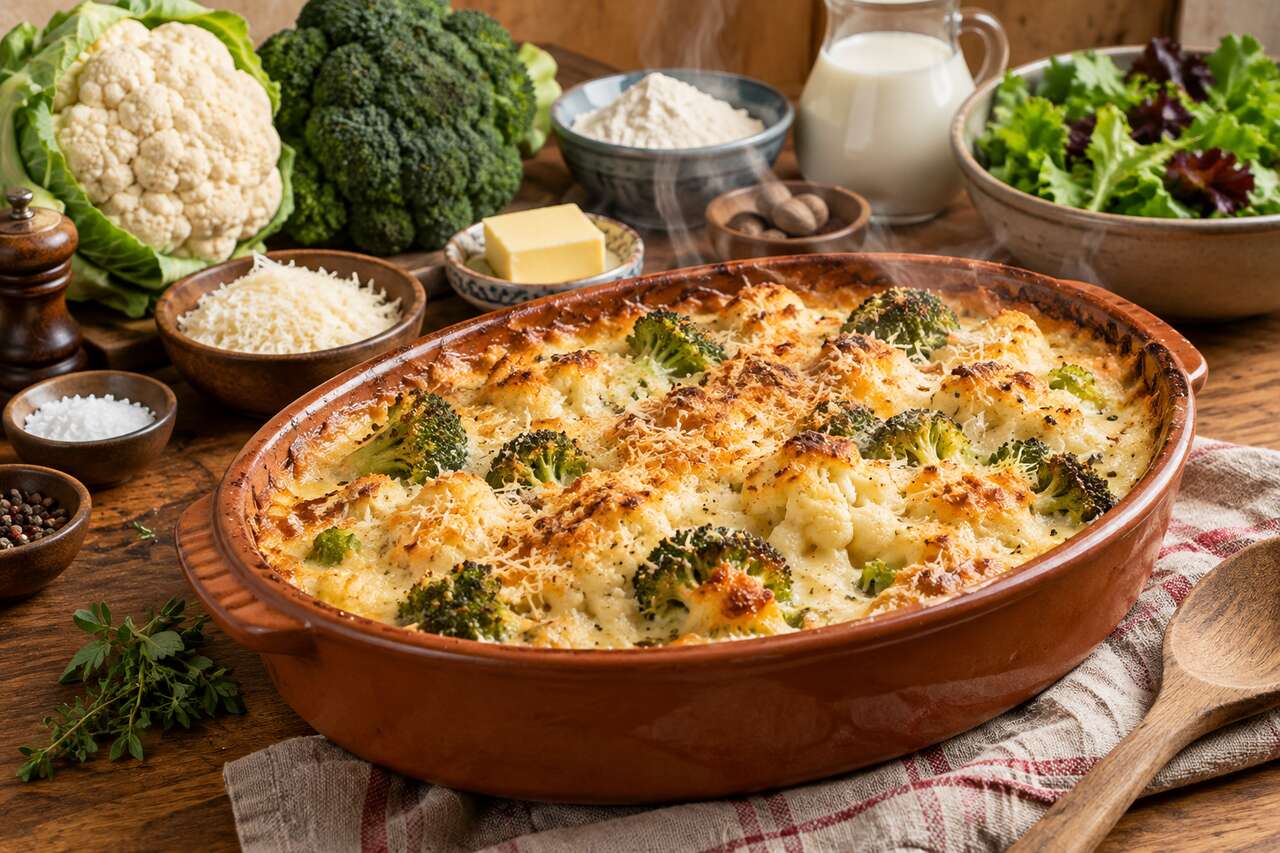 Recette facile de gratin de chou-fleur et brocolis